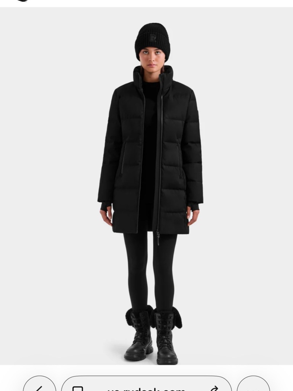 RUDSAK Women's Black Matte Quilted Mid-Length Puffer Coat